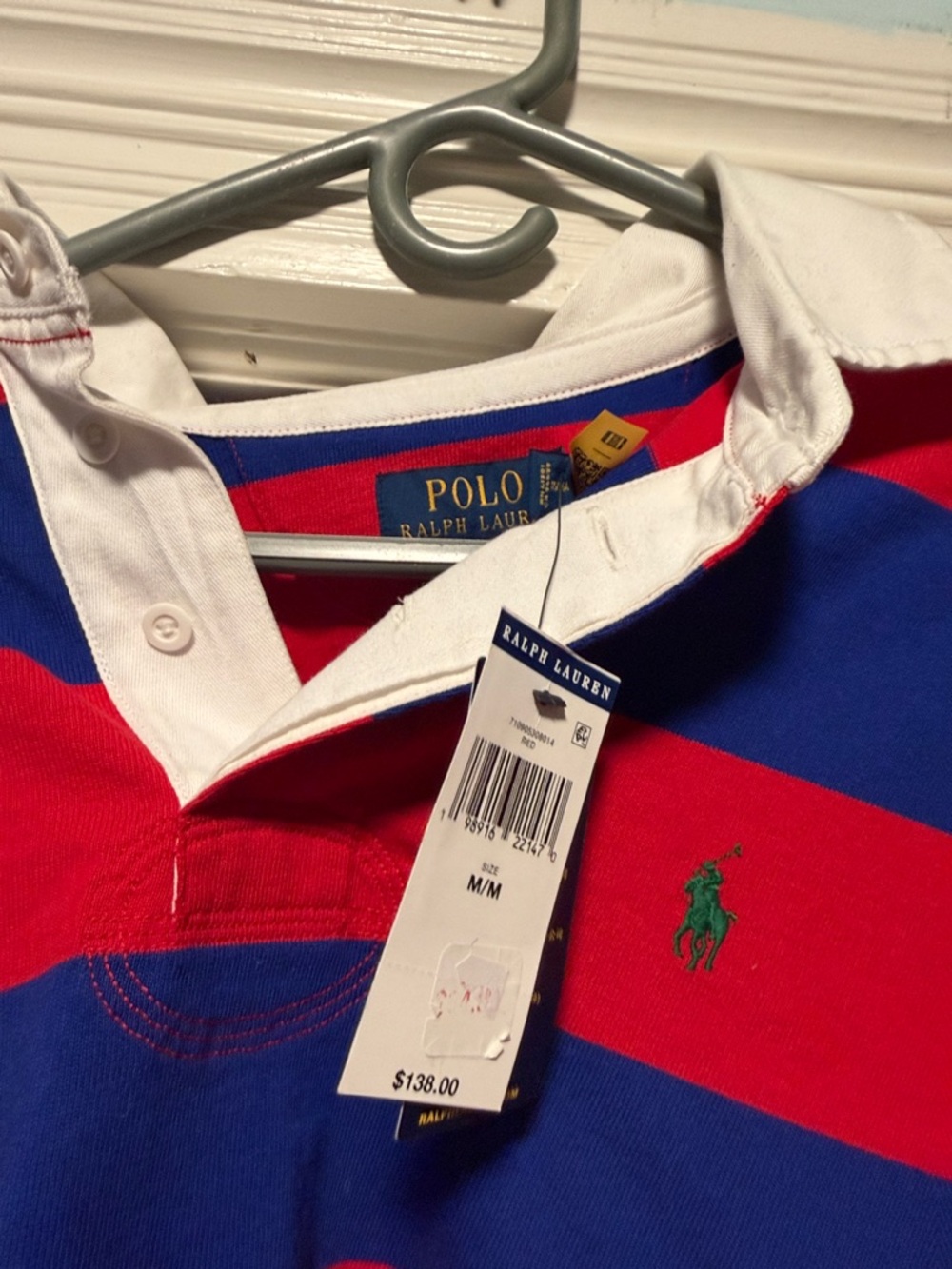 Ralph Lauren Men’s Long-Sleeve Rugby Polo in Red & Blue - Picture 3 of 4